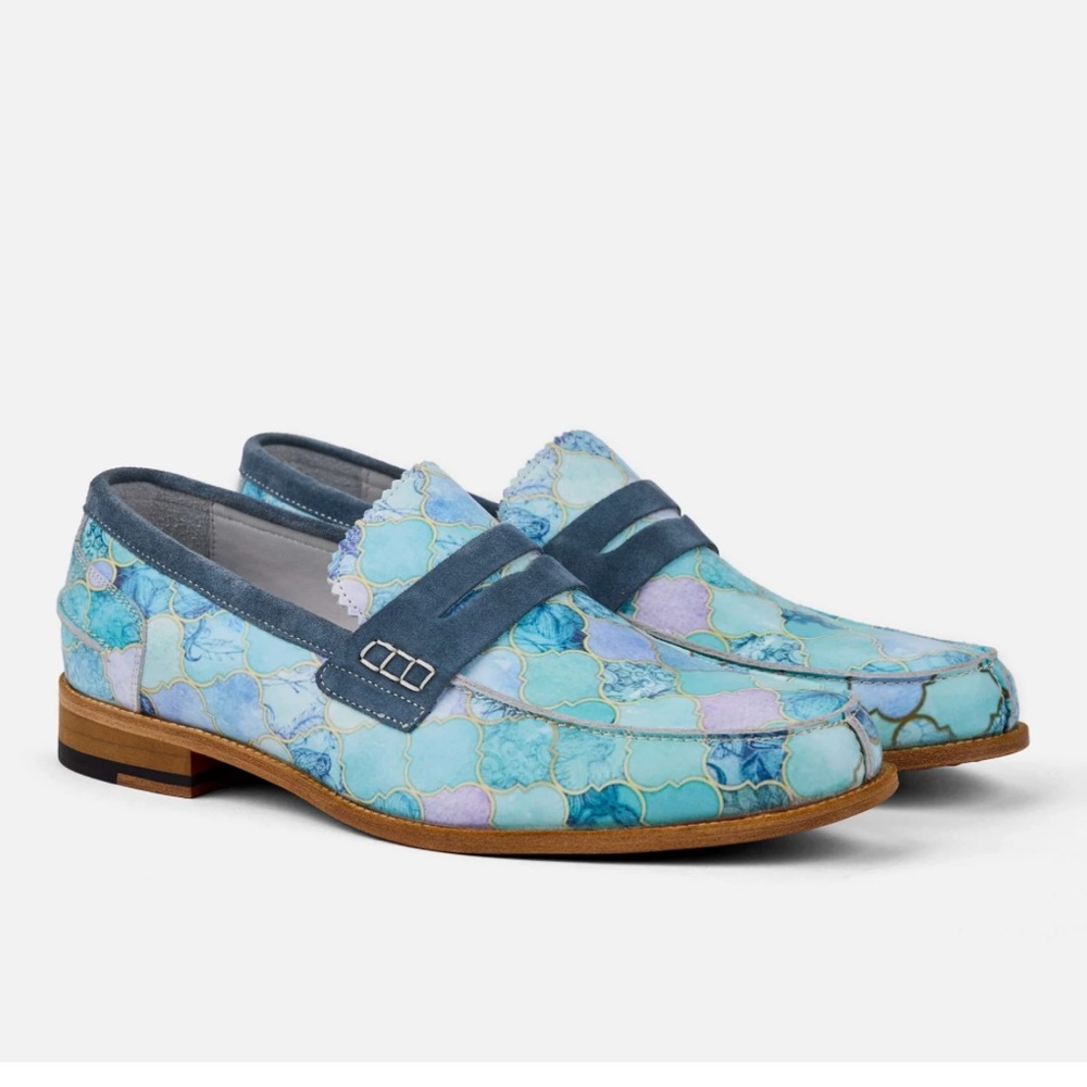 Marc Nolan Men’s Abe Penny Loafers Aqua Quatrafoil  Design Size 8